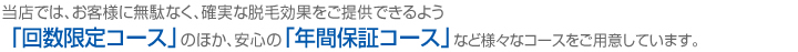 「回数限定コース」、「年間保証コース」など様々なコースをご用意しています。